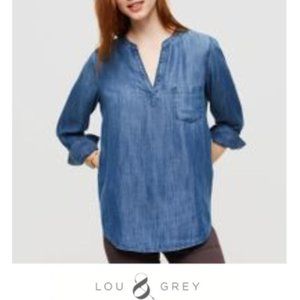 Lou & Grey Lightweight Chambray Denim Tunic Pullover Top Small